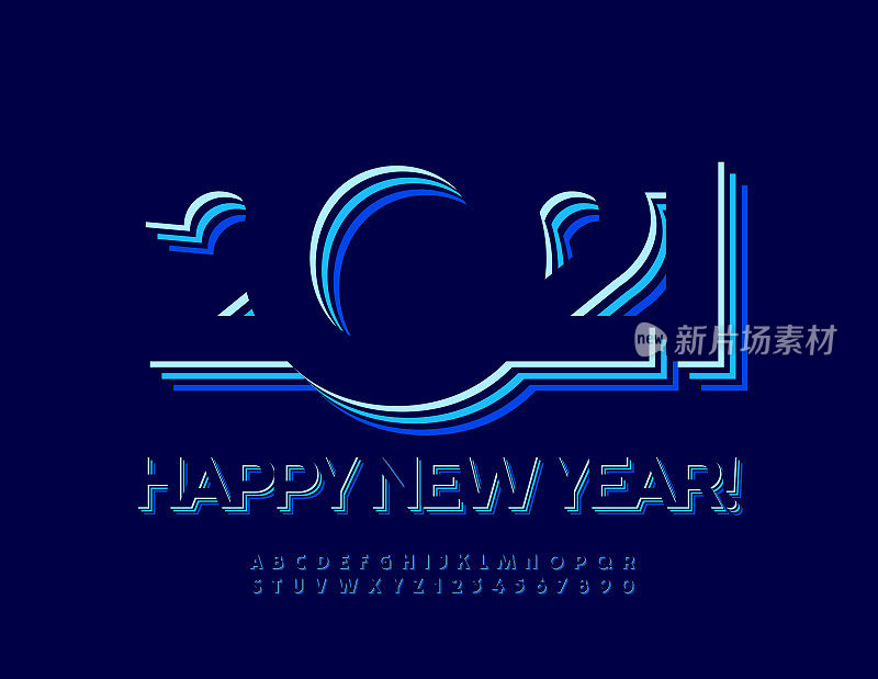 Vector greeting card Happy New Year 2021! Creative trendy Alphabet Letters and Numbers set